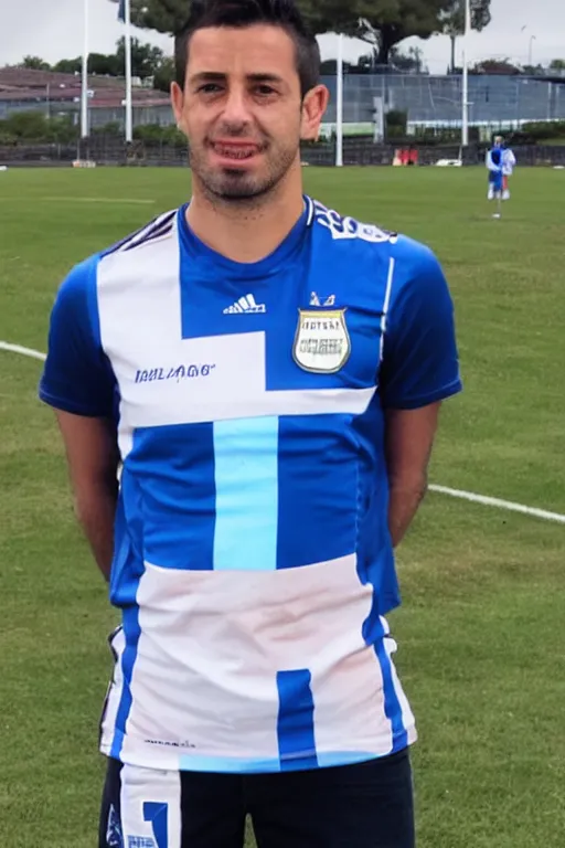 Image similar to jason borgia wearing a racing club de avellaneda shirt