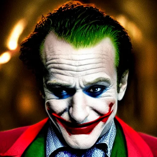 Image similar to stunning awe inspiring ( robin williams ) as the joker 8 k hdr movie still atmospheric lighting