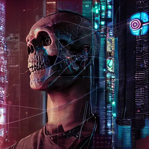 Image similar to cyberpunk picture of a skull