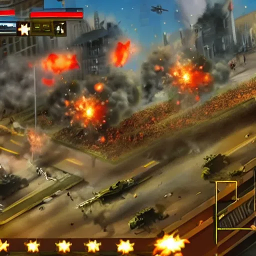 Image similar to world war 2 combat scene in city with explosions