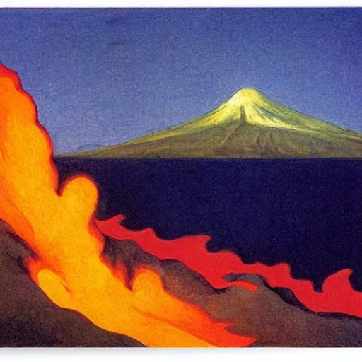 Image similar to volcano with lava falling on the sea by Edward Hopper