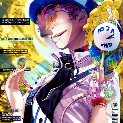 Image similar to Magazine Cover Anime key visual of a Gucci girl; official media; typography; drawn by Hirohiko Araki; Jojo's Bizarre Adventure; Jojolion, portrait, made by Stanley Artgerm Lau, WLOP, Rossdraws, James Jean, Andrei Riabovitchev, Marc Simonetti, Yoshitaka Amano, ArtStation