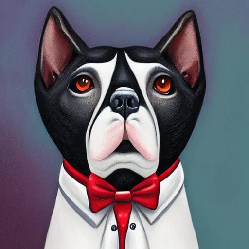 Image similar to portrait illustration of funny dog in the white tuxedo and red tie by jeremiah ketner, quint buchholz, wlop, dan mumford