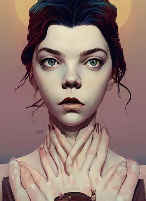 Image similar to poster artwork by Michael Whelan and Tomer Hanuka, Karol Bak Whether she was portraying the victim-turned-monster or monster-turned-victim, Anya Taylor-Joy is beautiful perfection, from scene from Twin Peaks, clean, simple illustration, nostalgic, domestic, full of details