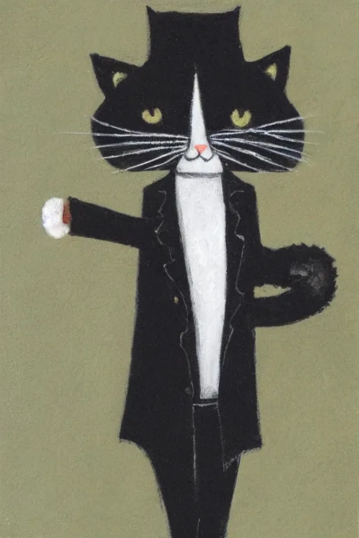 Image similar to a cat wearing a formal overcoat lisa keene