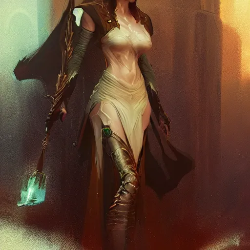 Image similar to high fantasy sorceress designed by Greg rutkowski, concept art, fantasy, 4k, CG render
