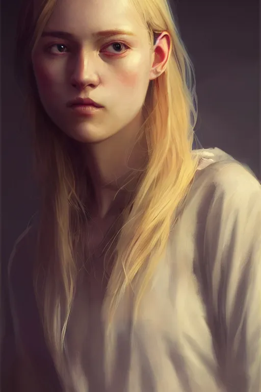 Image similar to a fancy portrait of a young blond girl by greg rutkowski, sung choi, mitchell mohrhauser, maciej kuciara, johnson ting, maxim verehin, peter konig, 8 k photorealistic, cinematic lighting, hd, high details, dramatic, atmosphereric, trending on artstation