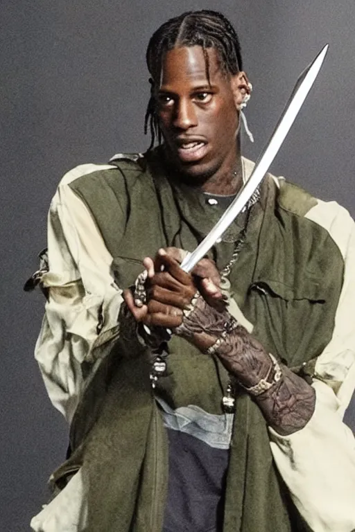 Image similar to travis scott holding a sword