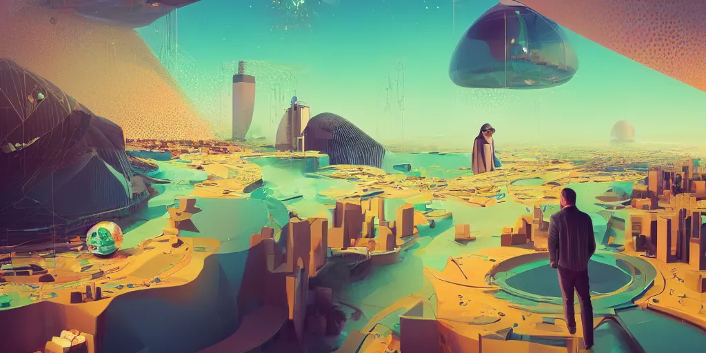 Image similar to making a world with happy people made by tech companies stabilityai with ceo emad mostaque. their goal is to gain money and power, by beeple, digital art, 3 2 k, making money power