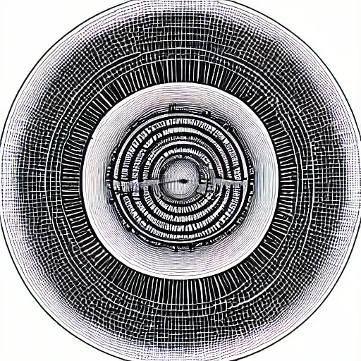 Image similar to the interior of an atom of iron. quantum mechanics. physics. highly detailed illustration