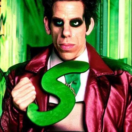 Image similar to Ben Stiller as the Riddler, photo from Batman Forever, detailed, 4k