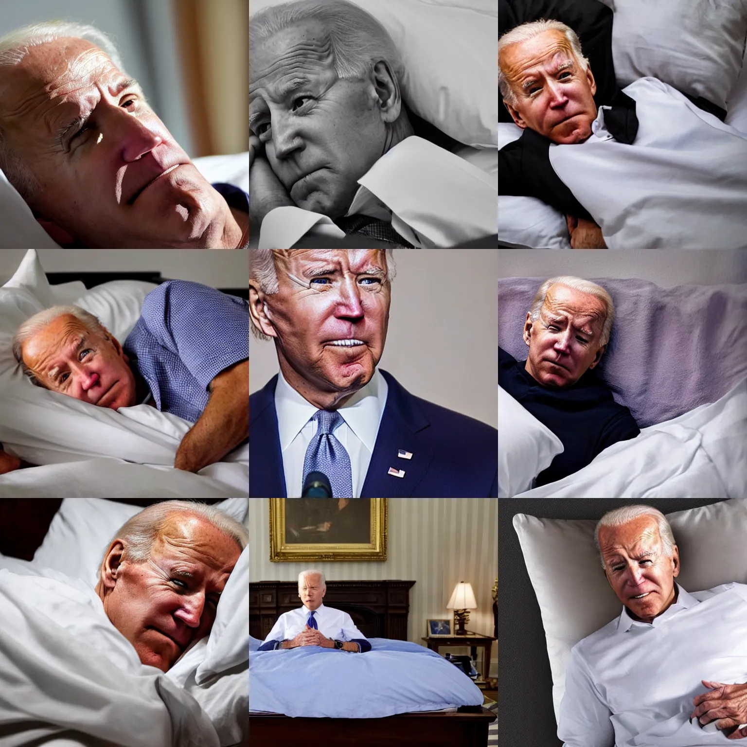 Prompt: photo of exhausted joe biden in bed