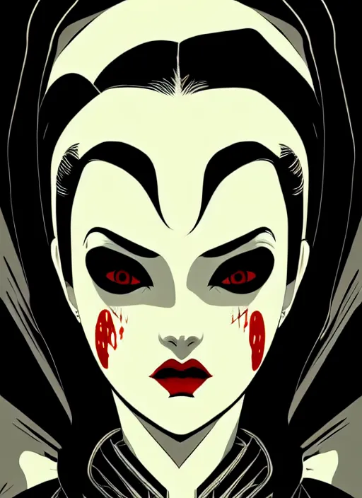Image similar to beautiful female vampire, symmetrical face, cinematic, dramatic, super detailed and intricate, 4 k render, by koson ohara, by darwyn cooke, by satoshi kon