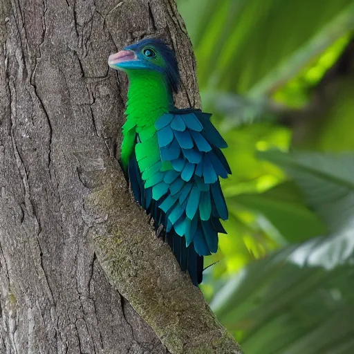 Image similar to a quetzal in the shape of a capital Q