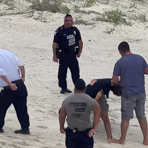 Image similar to federal agents arrest drug dealers on a beautiful beach