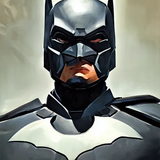 Image similar to greg manchess portrait painting of armored bruce wayne aka batman as overwatch character, medium shot, asymmetrical, profile picture, organic painting, sunny day, matte painting, bold shapes, hard edges, street art, trending on artstation, by huang guangjian and gil elvgren and sachin teng