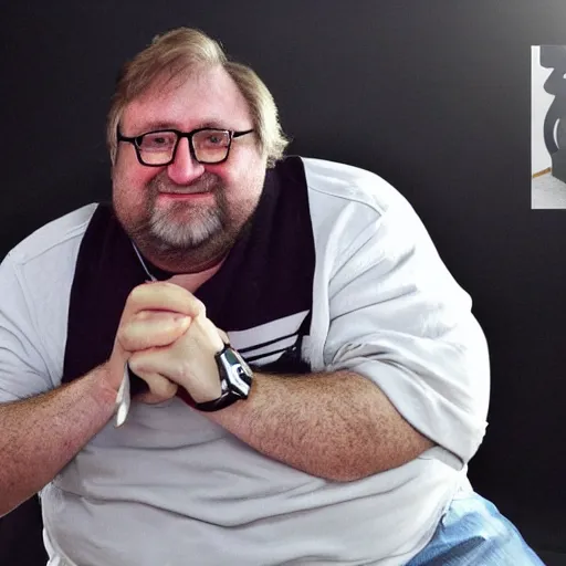 prompthunt: gabe newell in an interview, barefoot, toenails, sharp focus,  hyper realistic, sony 5 0 mm lens