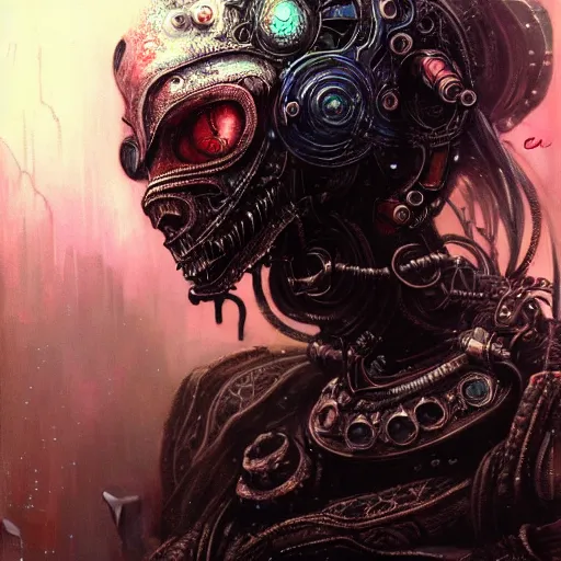 Image similar to a highly detailed long shot photo of chthonic cyberpunk! warcraft female character by ayami kojima, beksinski, giger, intricate, digital painting, artstation, intricate, concept art, smooth, sharp focus, illustration