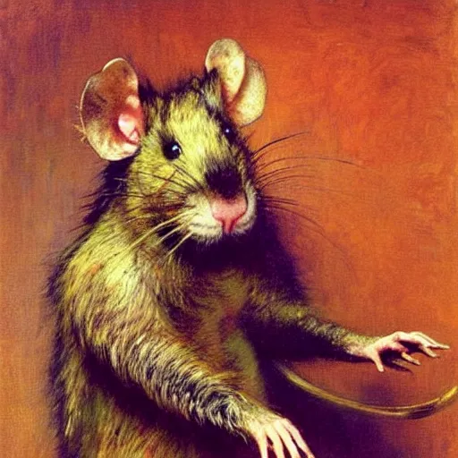 Image similar to a portrait of a furry rat wearing a red kimono, hairy, furry body, furry arms, feet, tail. highly detailed painting by gaston bussiere, craig mullins, j. c. leyendecker, furry