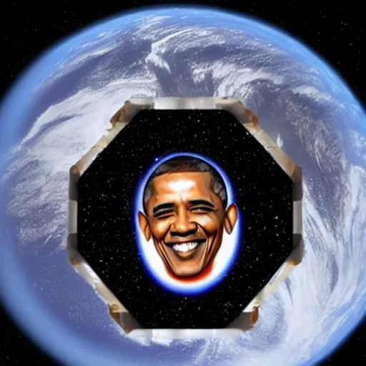 Image similar to a prism with Barack Obama’s face on it floating through space, image from the Hubble Space Telescope