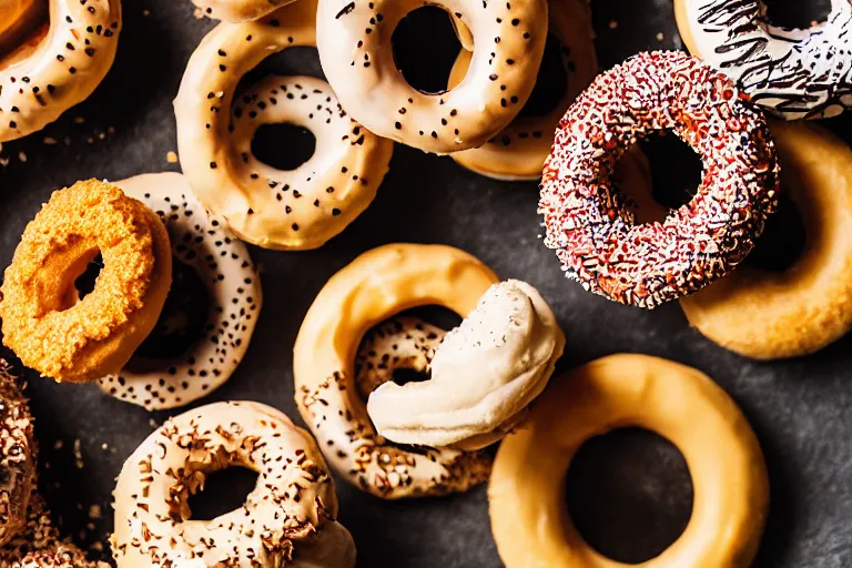 Image similar to dslr food photograph of cheerios donuts, 8 5 mm f 1. 8