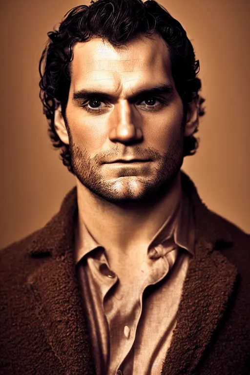 Prompt: dramatic lighting, a colorful close - up studio photographic portrait of henry cavill by steve mccurry