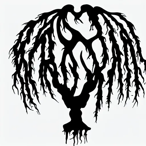 Prompt: death metal band logo, unreadable text, metal font, looks like a tree silhouette, looks like varicose veins, letters with branches, complex, horizontal