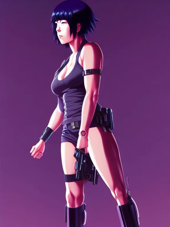 Image similar to a fullbody portrait of motoko kusanagi the major ghost in the shell : : stand alone complex, under repairs, maintenance : : by ilya kuvshinov, rossdraws, artgerm, sola digital arts, anti aliasing, raytracing : :