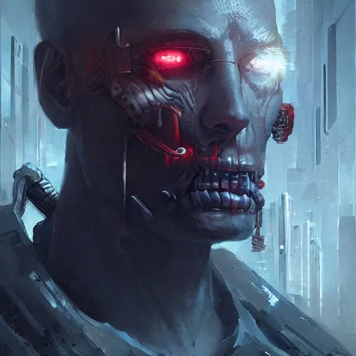 Image similar to portrait of a horrific cyberpunk monster, concept by greg rutkowski, highly detailed, sci-fi, sharp focus,