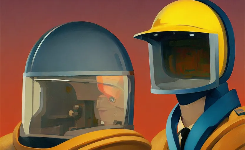 Image similar to Portrait of an engineer with helmet, very coherent, painted by Edward Hopper, painted by James Gilleard, airbrush, art by JamesJean