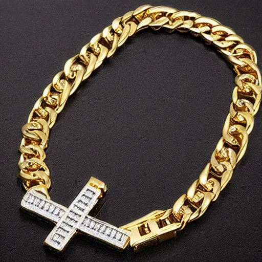 Prompt: gold and diamond jesus piece hip hop jewelry style