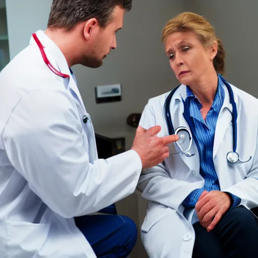 Image similar to a stock image photograph of a doctor diagnosing a terrified patient with being british