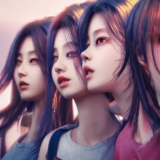 Prompt: k - pop girls rioting, photorealistic, high resolution, vray, 8 k, octane,, trending on artstation