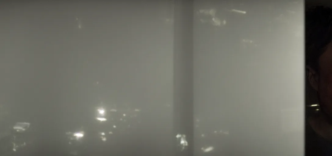 Prompt: dark photo of dark blue rainy bedroom window at night, dimly lit creepy grinning face of elon musk staring in through the window, horror, scary face,
