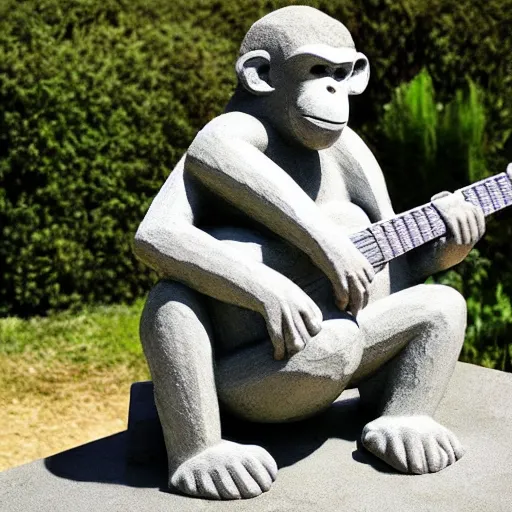 Image similar to a concrete statue of a monkey playing the guitar