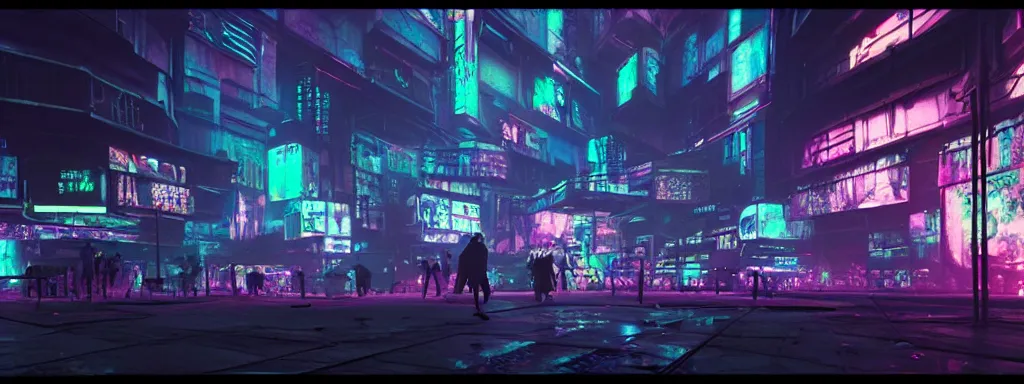Prompt: matte painting of a dark neon cyberpunk underground rave in the film ghost in the shell by moebius, 8k, ultra realistic, unreal engine 5