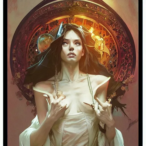 Image similar to witch by Stanley Artgerm Lau, greg rutkowski, thomas kindkade, alphonse mucha, loish, norman Rockwel