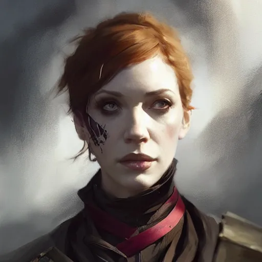 Image similar to portrait of christina hendricks in dishonored 2, painted by greg rutkowski, painted by stanley artgerm, painted by igor kieryluk, digital art, promotional art, trending on artstation