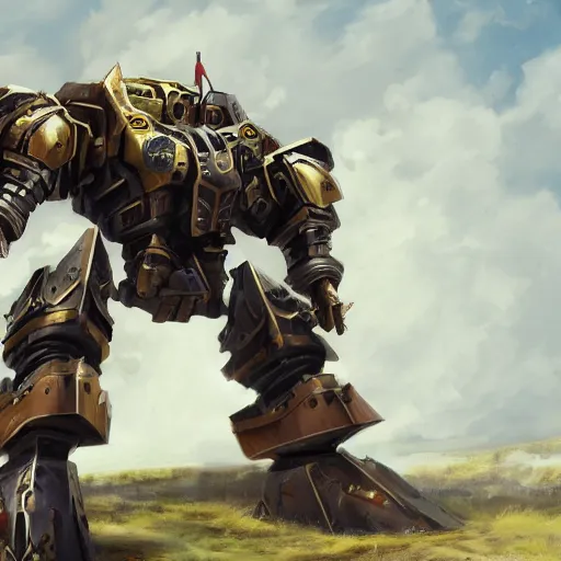 Image similar to a big medieval mech, pixiv, hyperrealistic