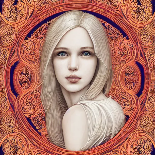 Image similar to the portrait of an incredibly beautiful, graceful, elegant, and sophisticated young blonde woman made of garlic bulbs, an ultrafine detailed illustration by james jean, intricate linework, bright colors, final fantasy, behance contest winner, vanitas, angular, altermodern, unreal engine 5 highly rendered, global illumination, radiant light, detailed and intricate environment