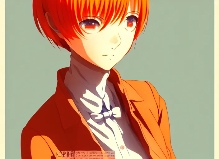 Prompt: anime girl with orange short hair in the Soviet pioneer form,omoide emanon, tsuruta kenji, murata range,kawaii, kyoto animation, manga,katsura masakazu, intricate, detailed, studio lighting, gradation,editorial illustration, matte print, Ilya Kuvshinov