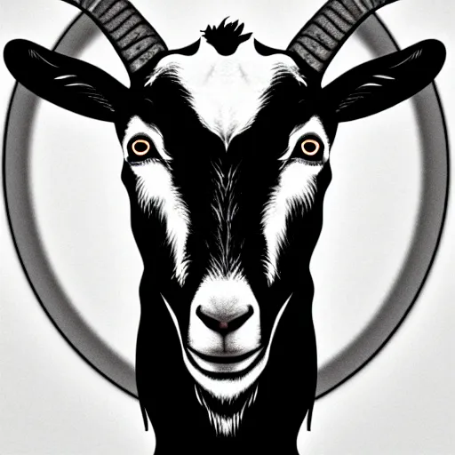 Image similar to detailed portrait of vladimir putin in the form of a goat with a pentagram on the background