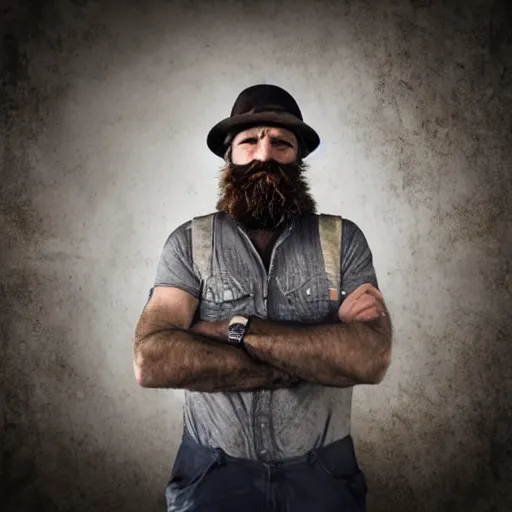 Prompt: bearded builder, HD, dramatic, surrealism