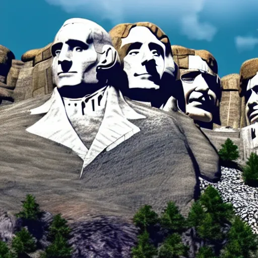 Image similar to mount rushmore in ruins post - nuclear war in fallout 4, in game screenshot