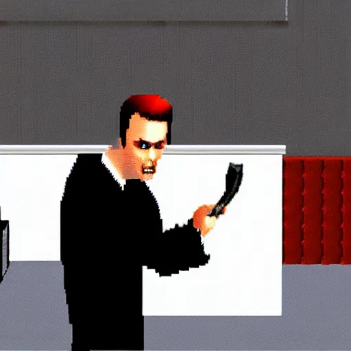 Prompt: 1 9 9 7 screenshot of american psycho on nintendo 6 4