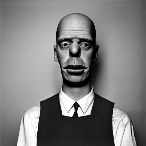 Image similar to portrait of a Homer Simpson impersonator by Diane Arbus, 88mm, black and white