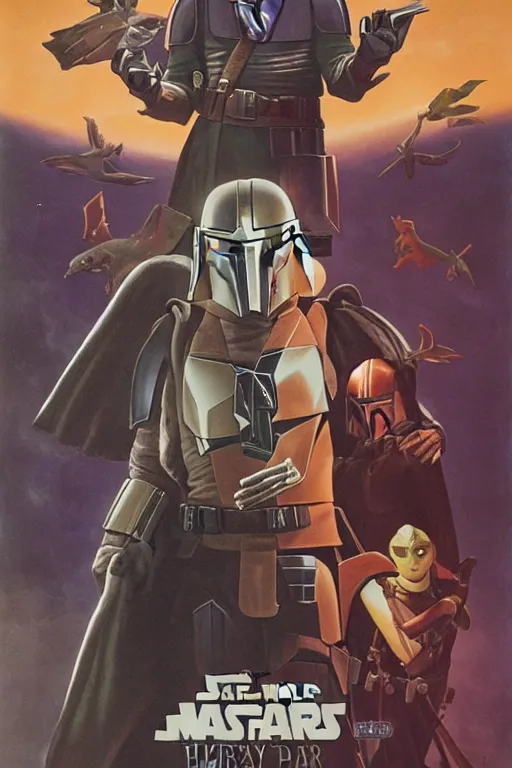 Image similar to A poster for The Mandalorian and Harry Potter, designed and painted by ralph mcquarrie