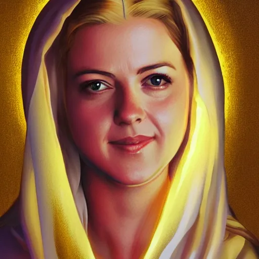 Prompt: melissa joan hart as virgin mary, digital illustration, by artgerm and greg rutkowski,