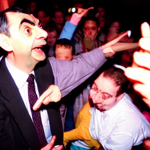 Image similar to mr. bean on a rave, club photography