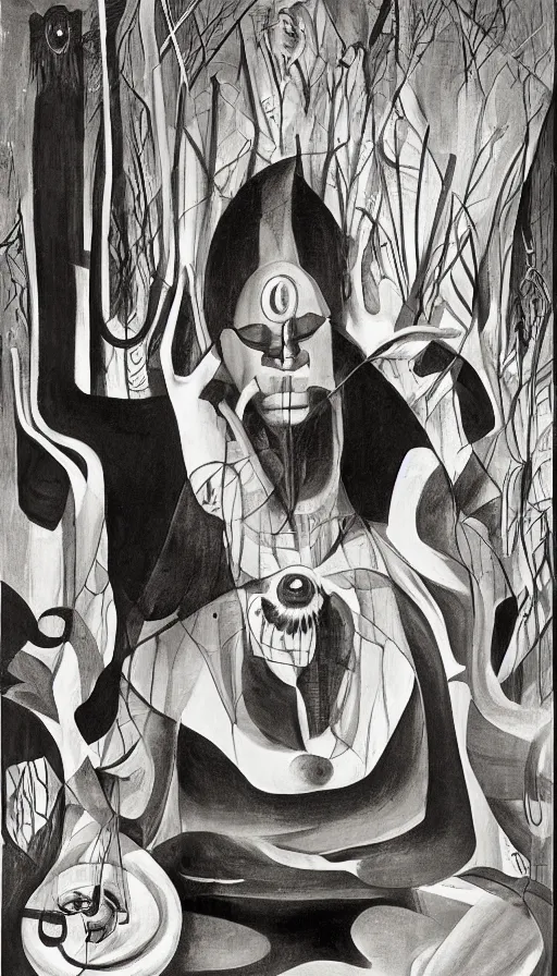 Image similar to portrait of a digital shaman, by charles addams